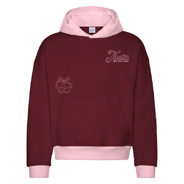 Kappa Alpha Theta Outline Script Text and Dotted Cherries Bid Day Hoodie 2