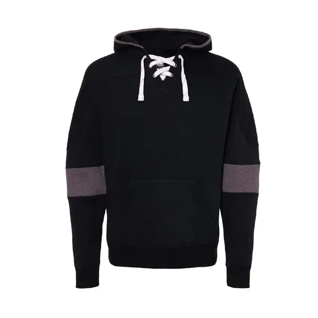 Customizable J America Sport Lace Colorblocked Fleece Hooded Sweatshirt 8832 Black Front