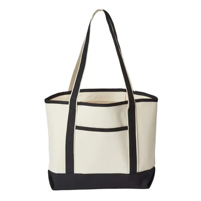 Promotional Heavyweight Medium Beach Tote Natural Black Front