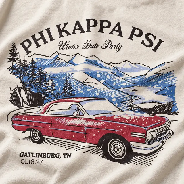 PHI KAPPA PSI Mountain Landscape Retro Car Winter Date Party Crewneck