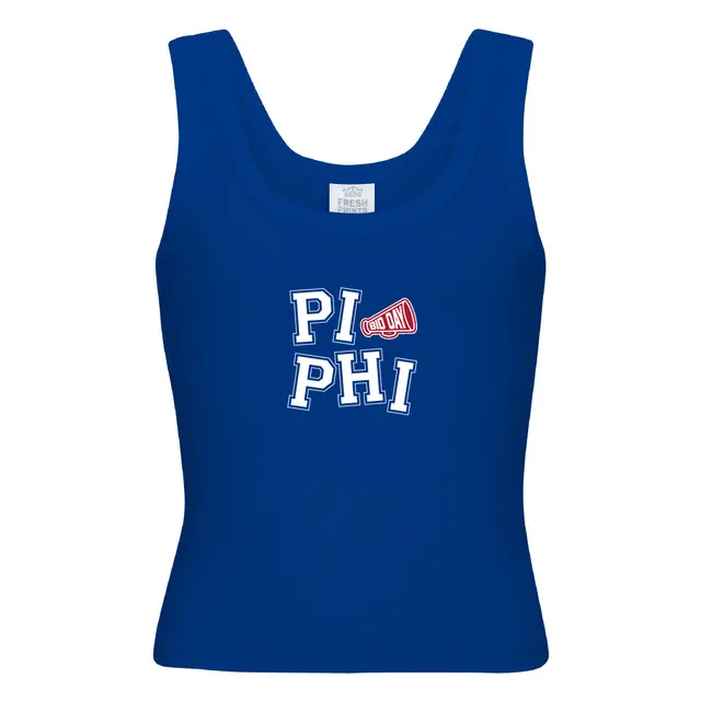 Pi Beta Phi Bold Block Text with Megaphone Bid Day Tank 2
