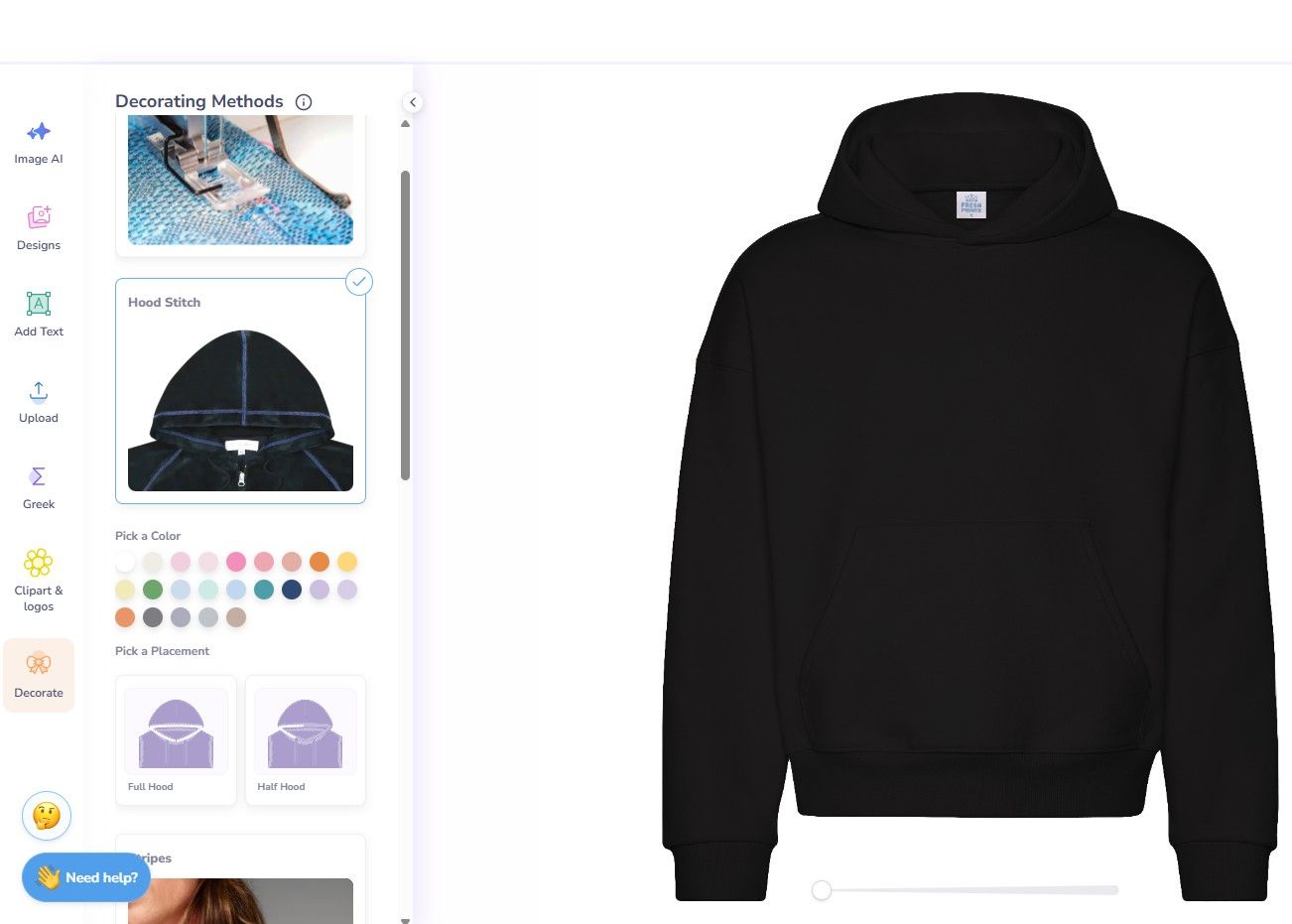 Hood Stitch on Design Tool