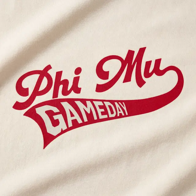 Phi Mu Curved Script Game Day Crewneck