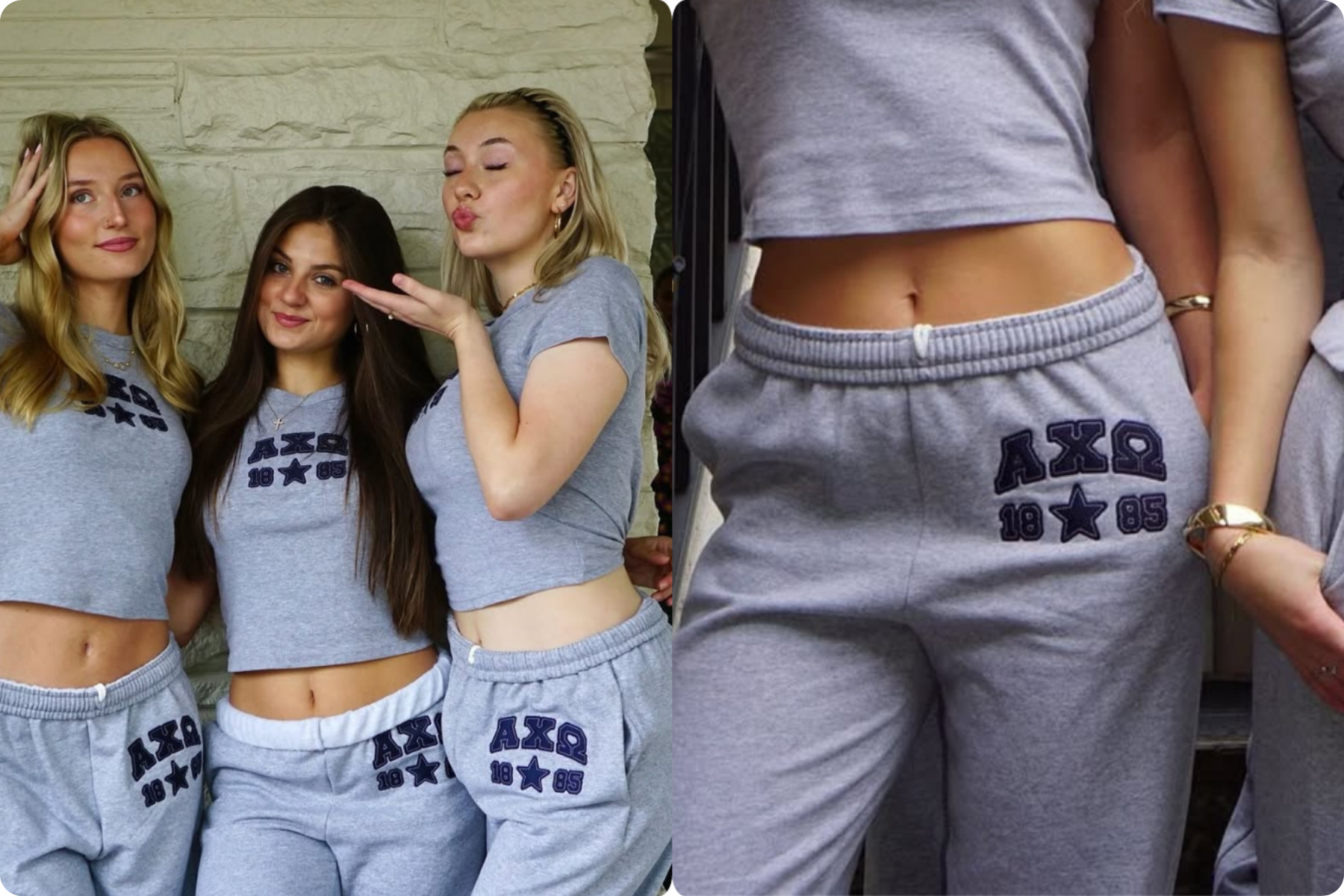 Alpha Chi Omega merch gray matching sets