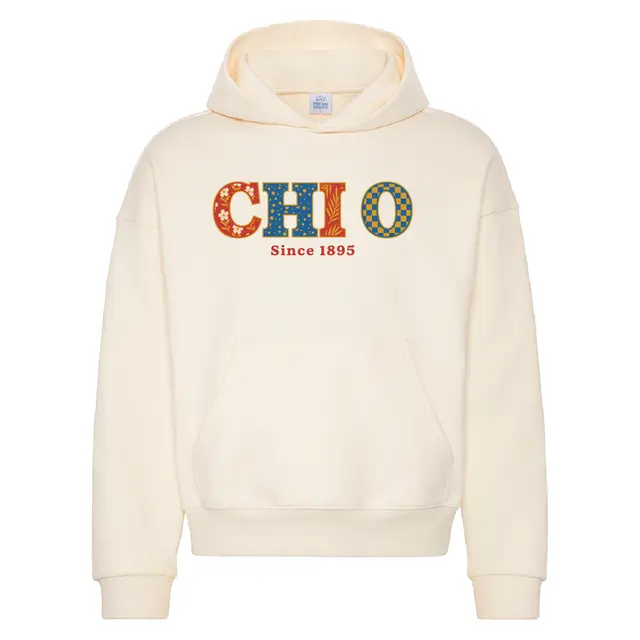 Mix Patterned Block Serif Text PR Hoodie Design for Chi Omega