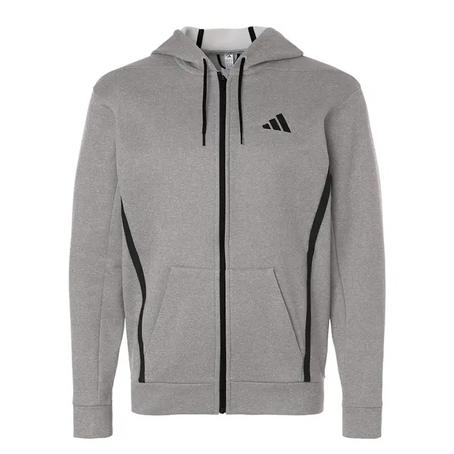 Adidas Men's Game & Go Fleece Full-Zip Hooded Sweatshirt Medium Grey Heather Front