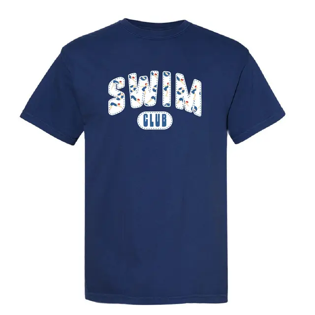 Swimmer Patterned Stitched Text PR Shirt Design for Swim Club