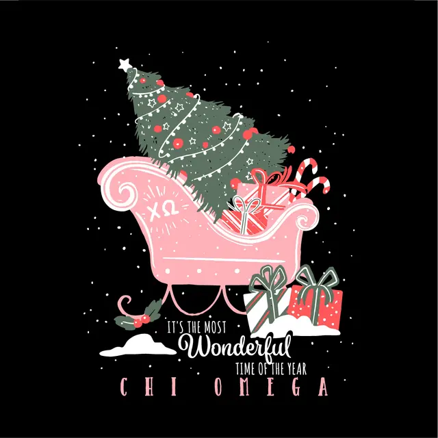 Chi Omega Sleigh and Tree Holidays Shirt