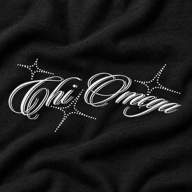 Chi Omega Flowing Script Stars PR Shirt