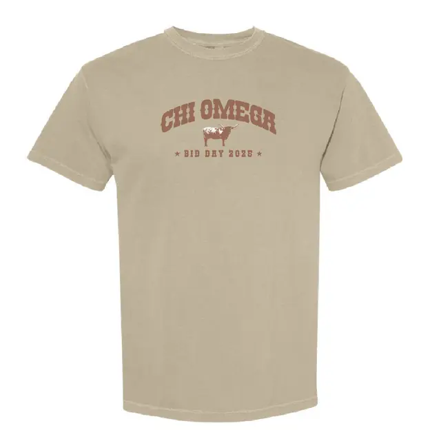 Chi Omega Western Font Texas Longhorn Graphic Bid Day Shirt 2