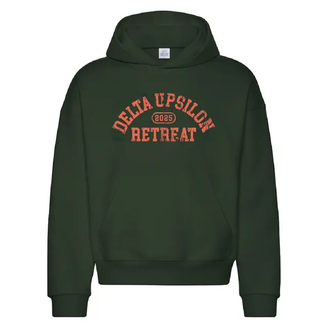 Delta Upsilon Distressed Arched Text Retreat Hoodie 2
