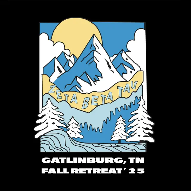 Zeta Beta Tau Cartoon Zeta Beta Tau Snowy Mountains Tress And Sun Design for Fraternity