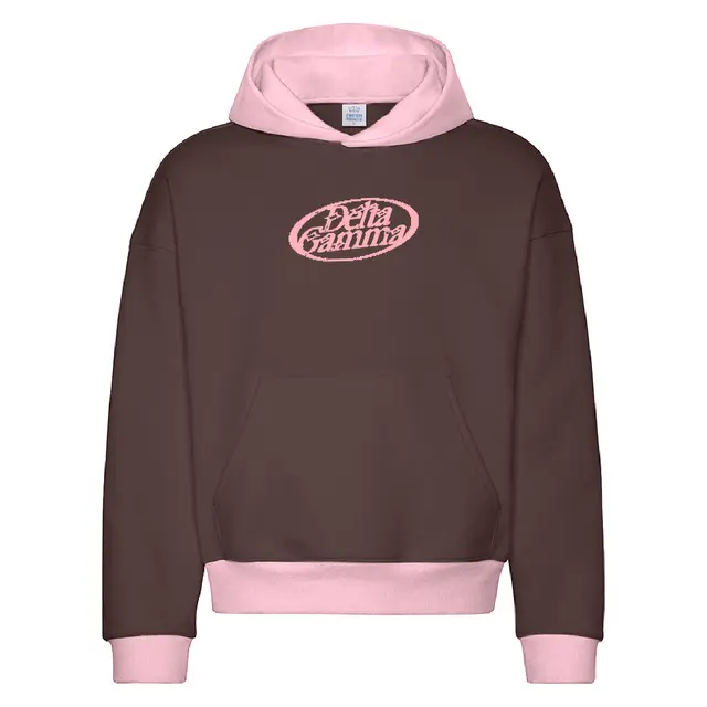 Delta Gamma Pink Distressed Oval Text PR Hoodie 2