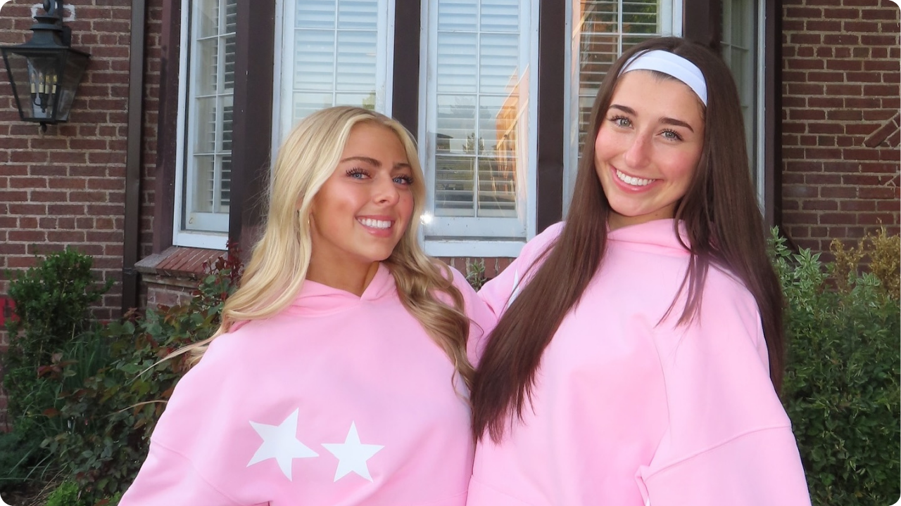 Chi Omega girls in custom matching merch