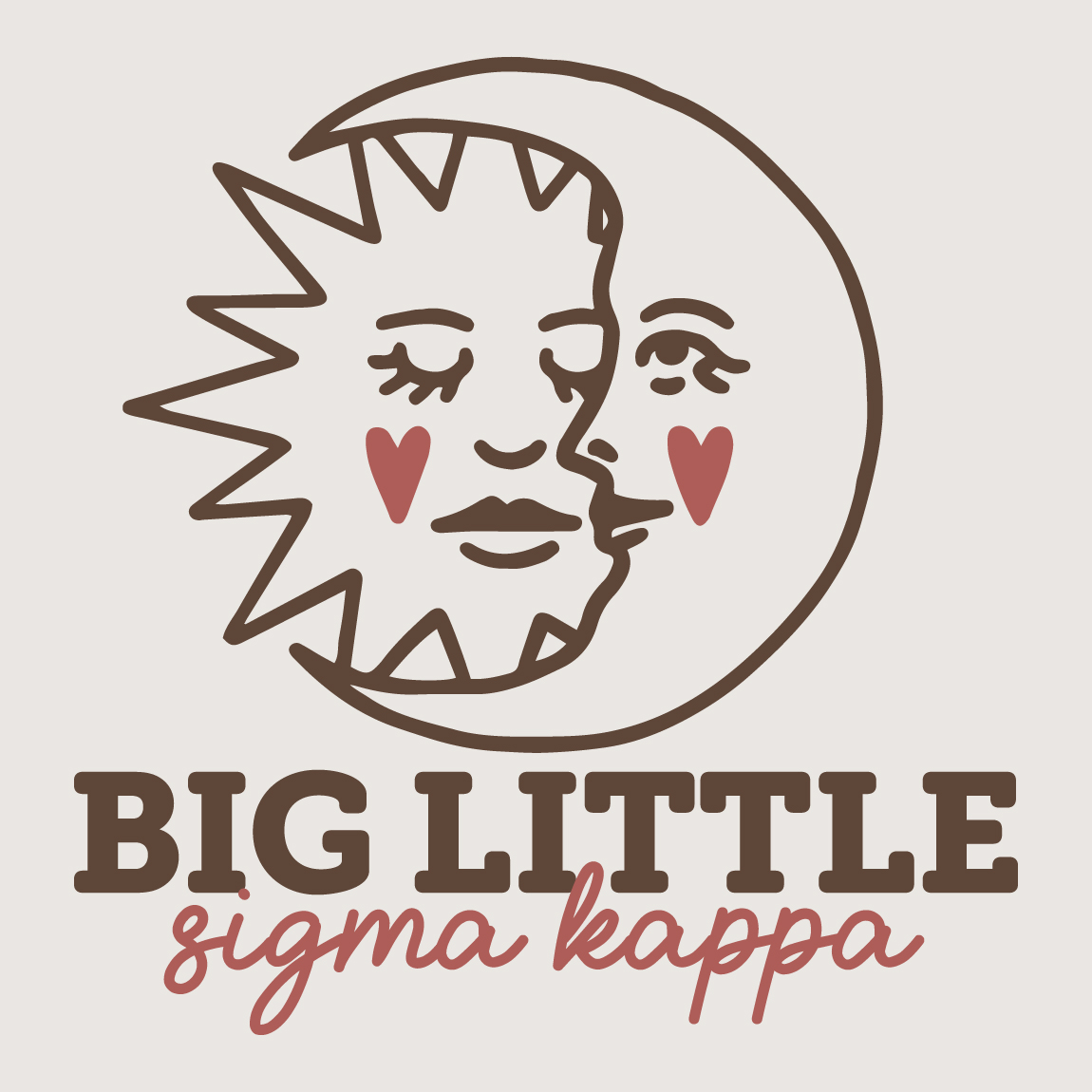 Sigma Kappa Sun and Crescent Moon with Face Illustration in Brown and ...