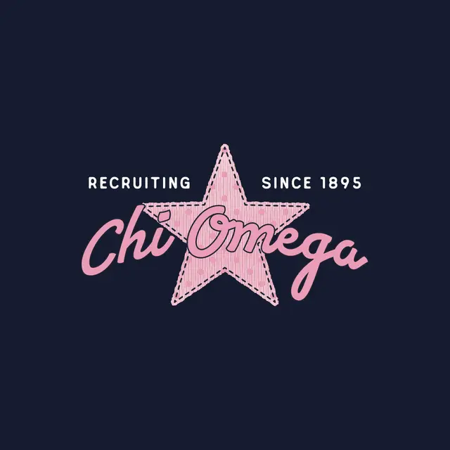 Chi Omega Pink Star Script Recruitment Shirt