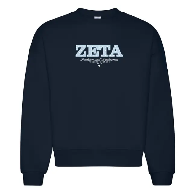 Zeta Tau Alpha Heart Pattern Block Letters Parents Weekend Crewneck 2