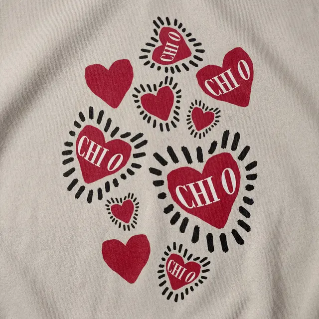 Chi Omega Vintage Hand Drawn Hearts With Bristled Outlines Design for Sorority