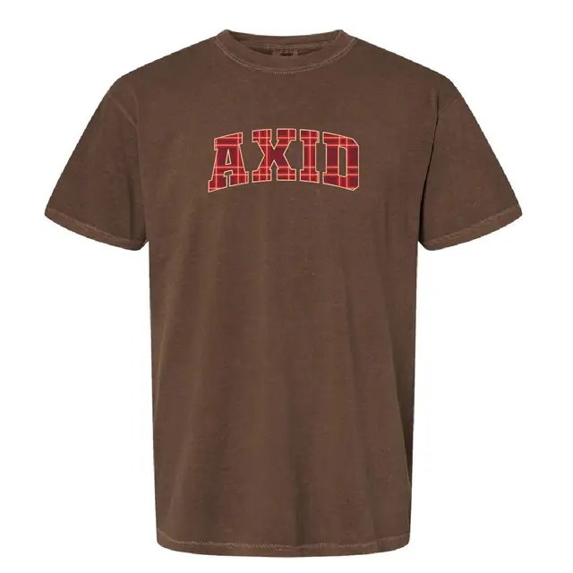 Plaid Patterned Arched Varsity Text PR Shirt Design for Alpha Xi Delta