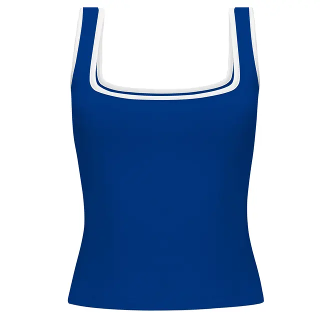Fresh Prints Sydney Square Neck Tank Top Royal Blue White mto Front