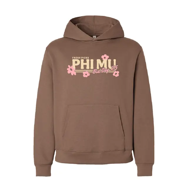 Phi Mu Floral Text with Pink Flowers Bid Day Hoodie 2