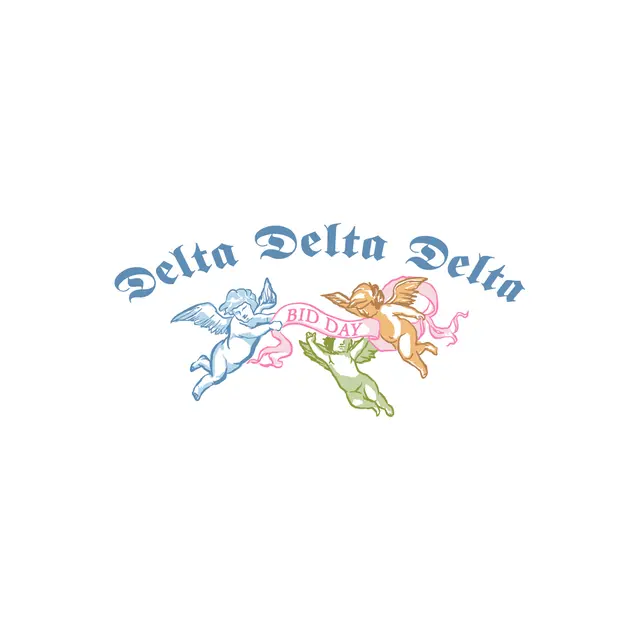Delta Delta Delta Cherub Illustrations with Script Bid Day Shirt