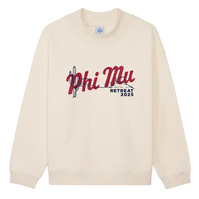 Phi Mu Red Script Text Cactus Retreat Crewneck 2