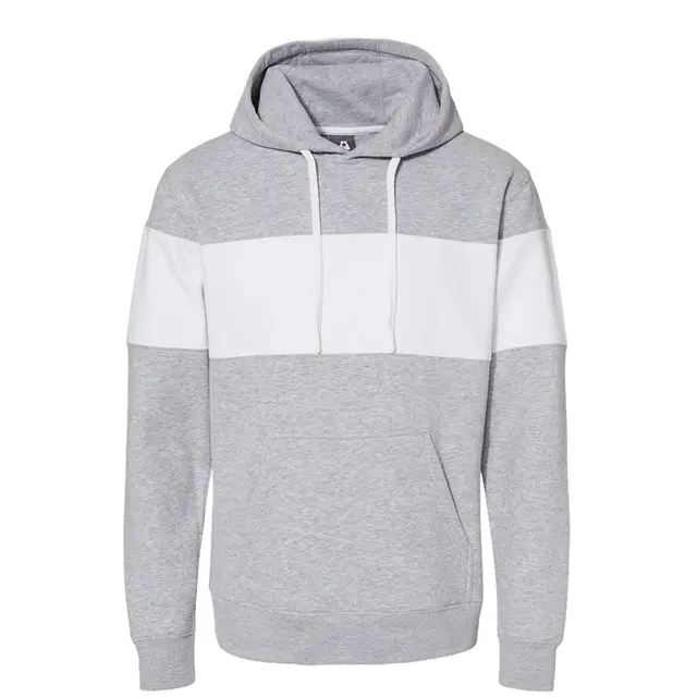 Customizable J America Varsity Fleece Colorblocked Hooded Sweatshirt 8644 Oxford Front