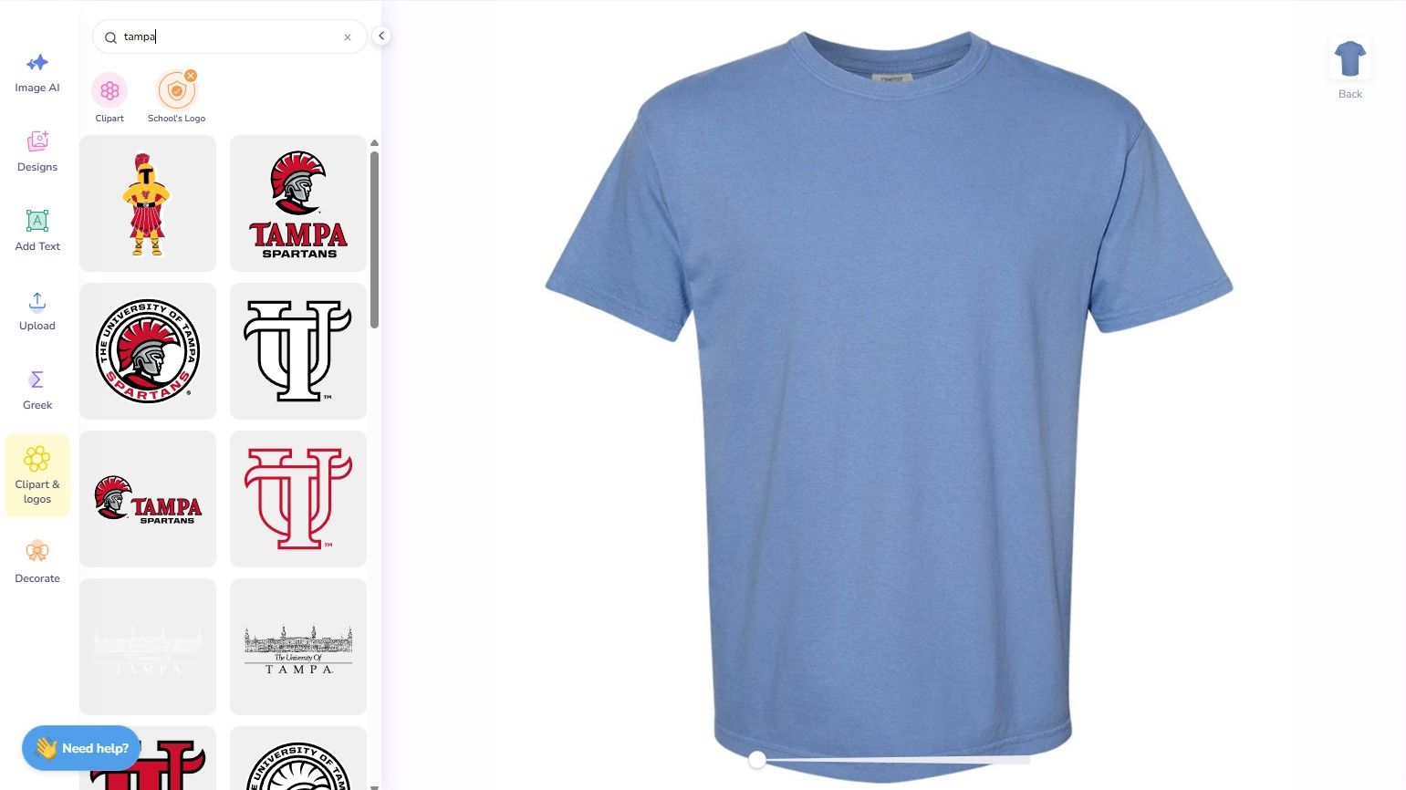 University of Tampa Logos on Fresh Prints Design Tool