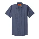 Red Kap Short Sleeve Striped Industrial Work Shirt Grey Blue Front