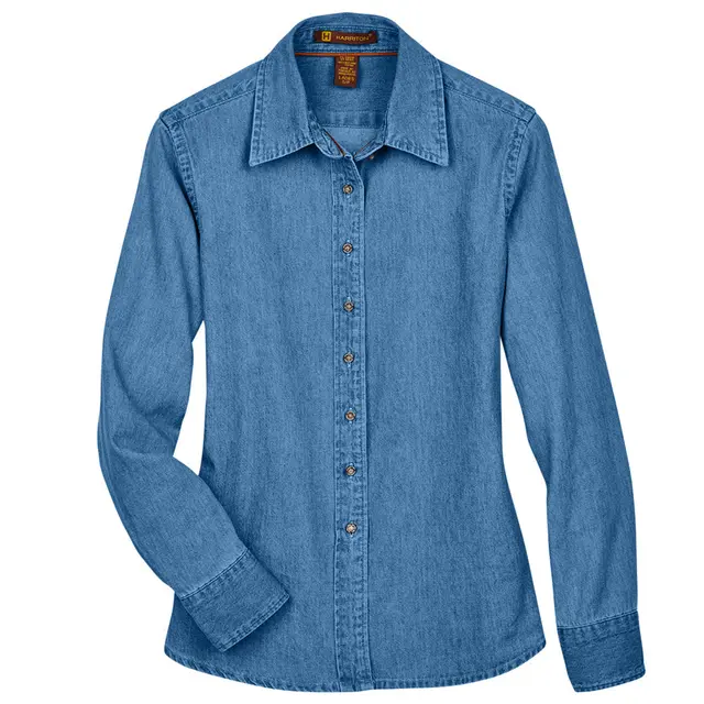 Harriton Harriton Ladies' 6.5 oz. Long-Sleeve Denim Shirt m550w Light Denim Front