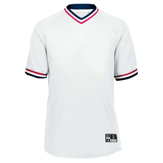 Customizable Augusta Retro V-Neck Baseball Jersey 221021 White/ Navy/ Scarlet Front