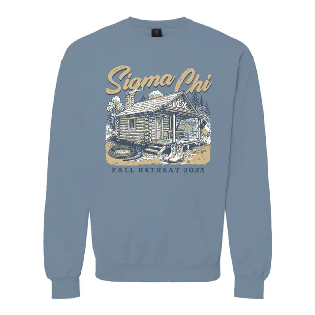 Sigma Chi Rustic Cabin Illustration Fall Retreat Sweater 2