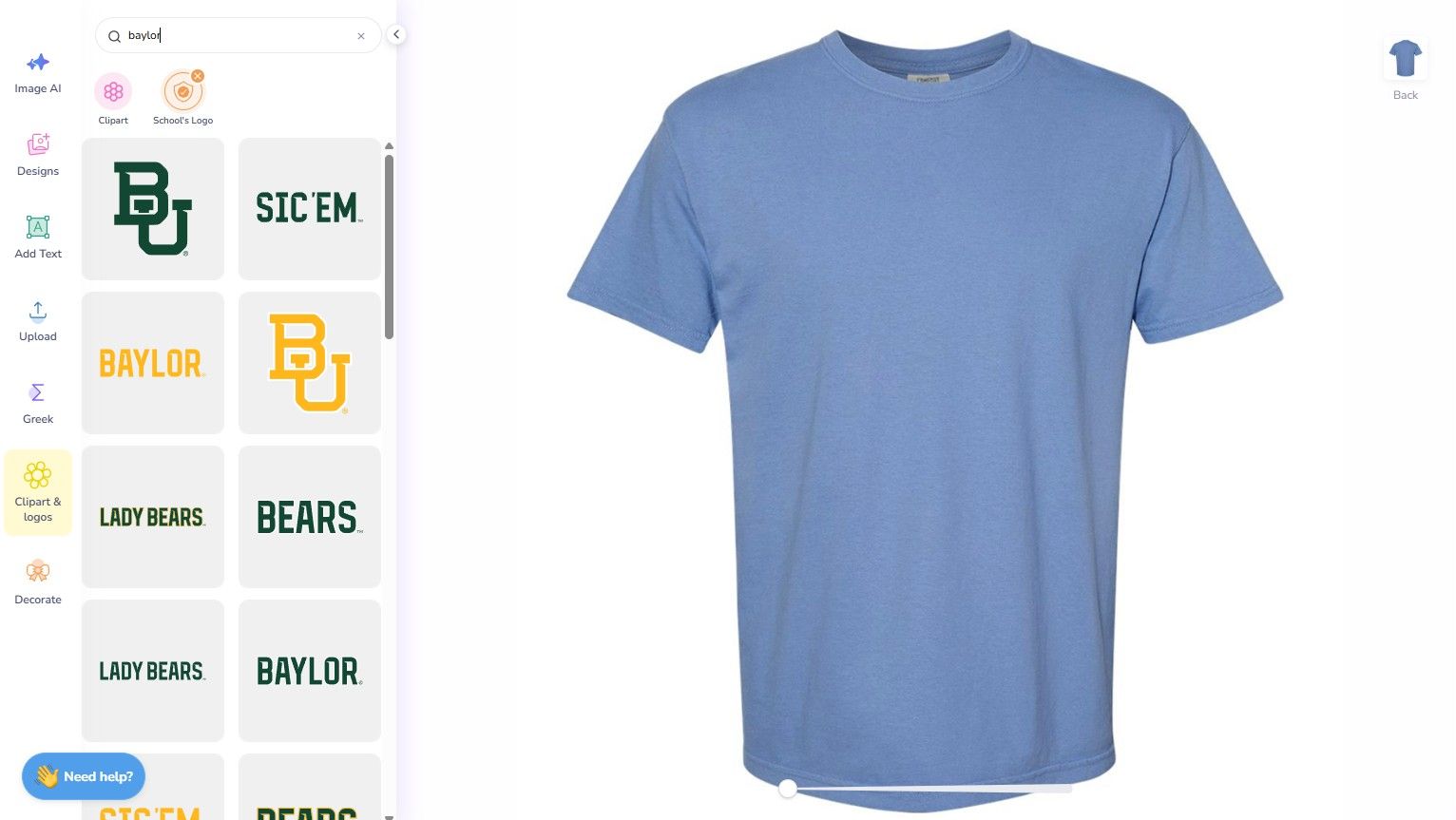 Baylor University Logos on Fresh Prints Design Tool