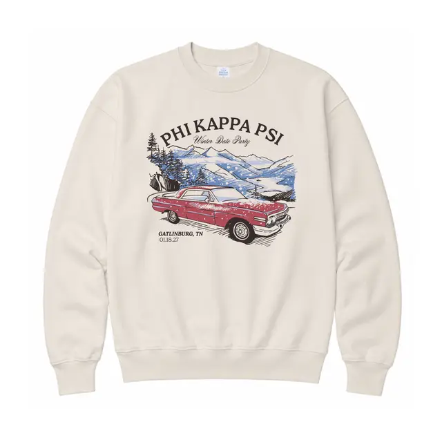 PHI KAPPA PSI Mountain Landscape Retro Car Winter Date Party Crewneck 2