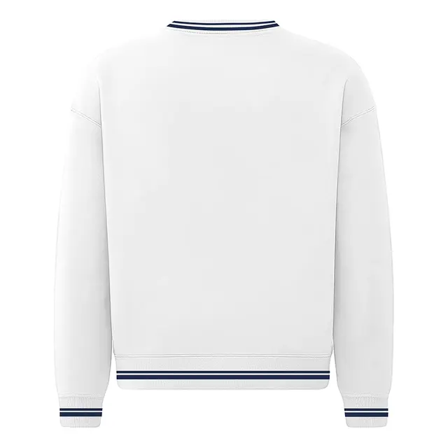 Fresh Prints Varsity Crewneck White with Navy Stripes Back