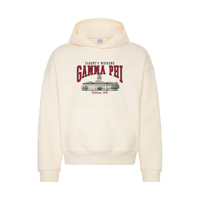 Gamma Phi Bold Block Lettering Campus Illustration Parents Weekend Hoodie 2