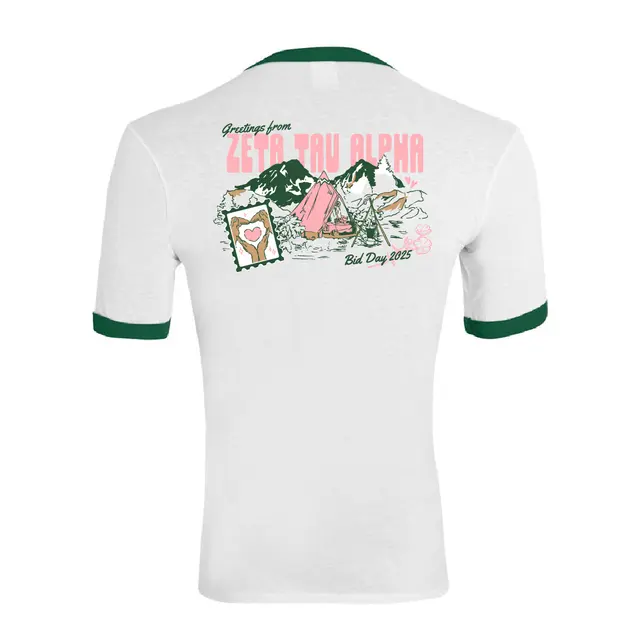 Zeta Tau Alpha Pink Tent and Mountain Bid Day Shirt 2