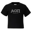 Camo Patterned Text in Gray Game Day Shirt Design for Alpha Omicron Pi