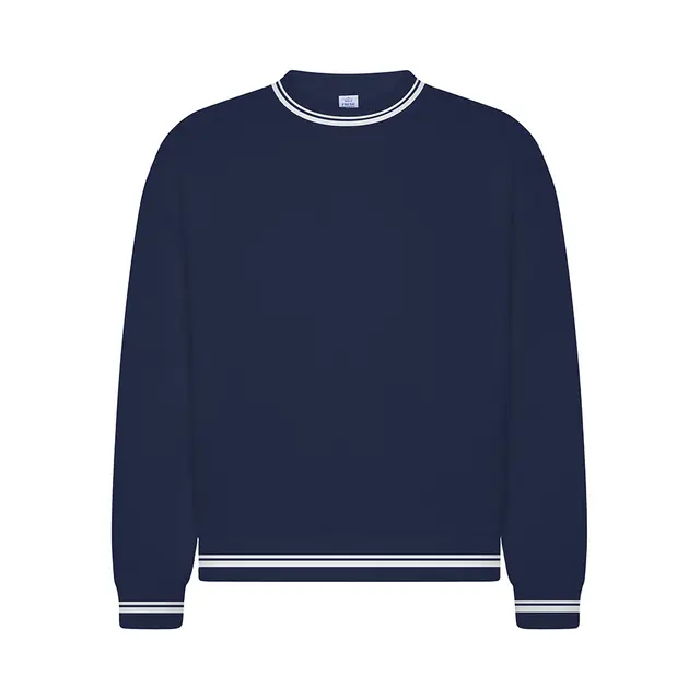 Fresh Prints Varsity Crewneck Navy with White Stripes  Front