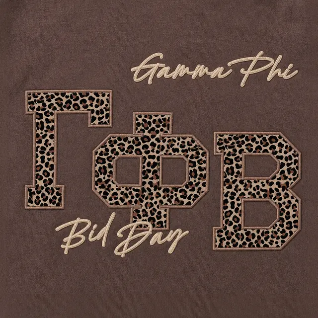 Gamma Phi Leopard Print Stacked Text Rush Hoodie