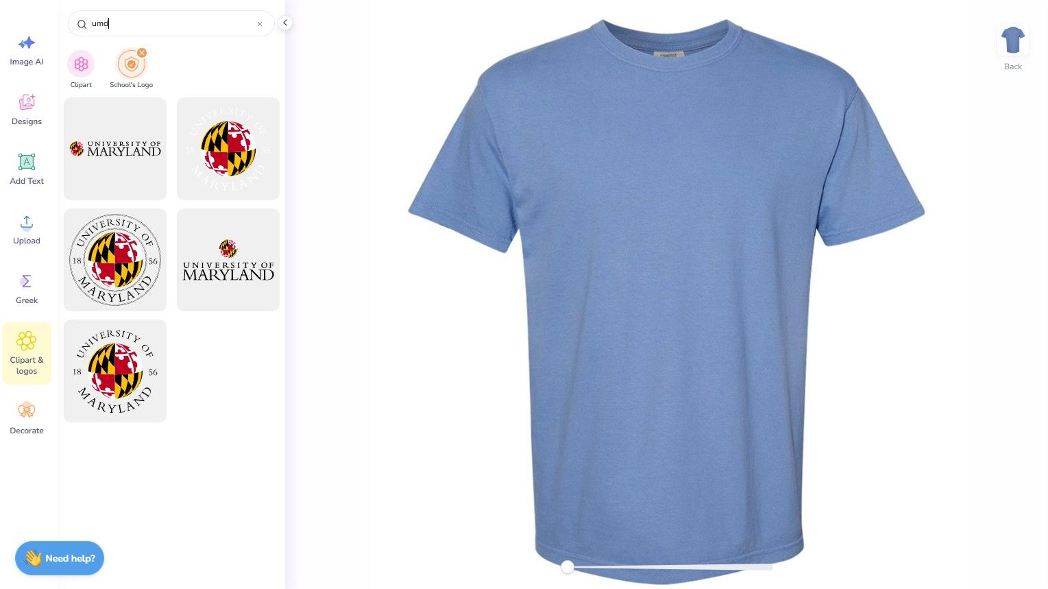 University of Maryland Logos on Fresh Prints Design Tool