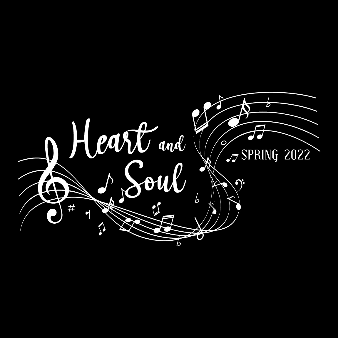 Heart and Soul Musical Notes and Cursive Text in White PR Shirt Merch ...