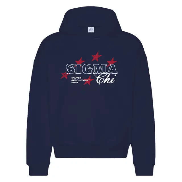 Sigma Chi Bold Texts Stars Winter Recruitment Hoodie 2