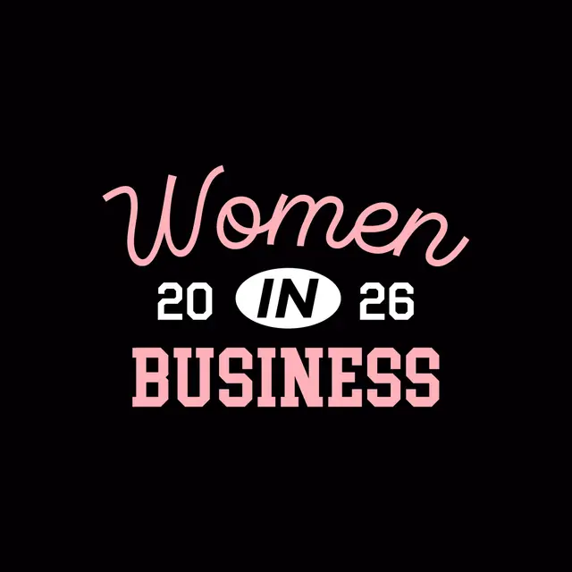 Women in Business Pink Script and Block Text PR Shirt
