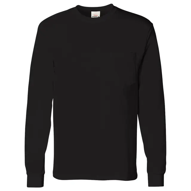 Customizable Hanes Authentic Long Sleeve Pocket T-Shirt 5596 Black Front