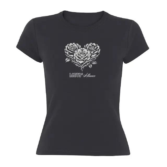LGBTQ+ Alliance Rose Heart and Script Text PR Shirt 2