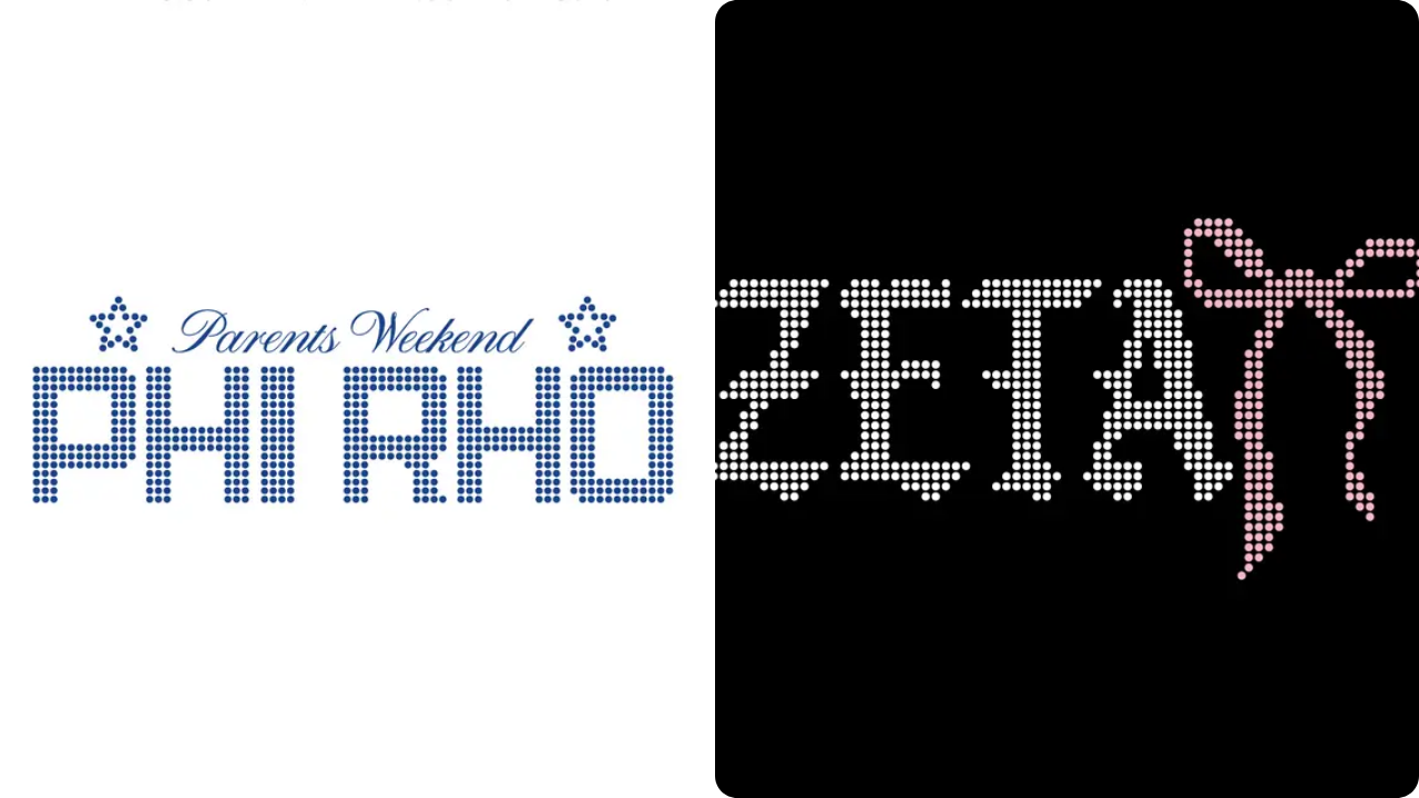 Phi Sigma Rho Parents Weekend and Zeta Tau Alpha bow rhinestones designs