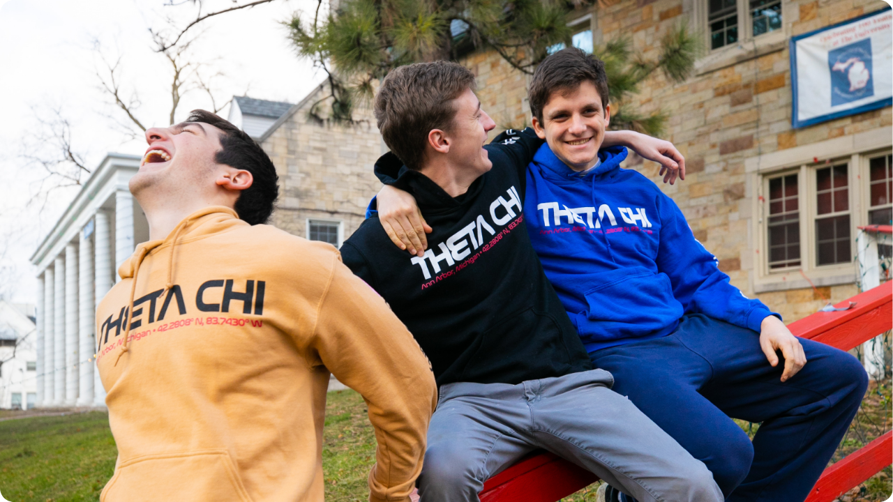 Theta Chi frat boys in hoodies