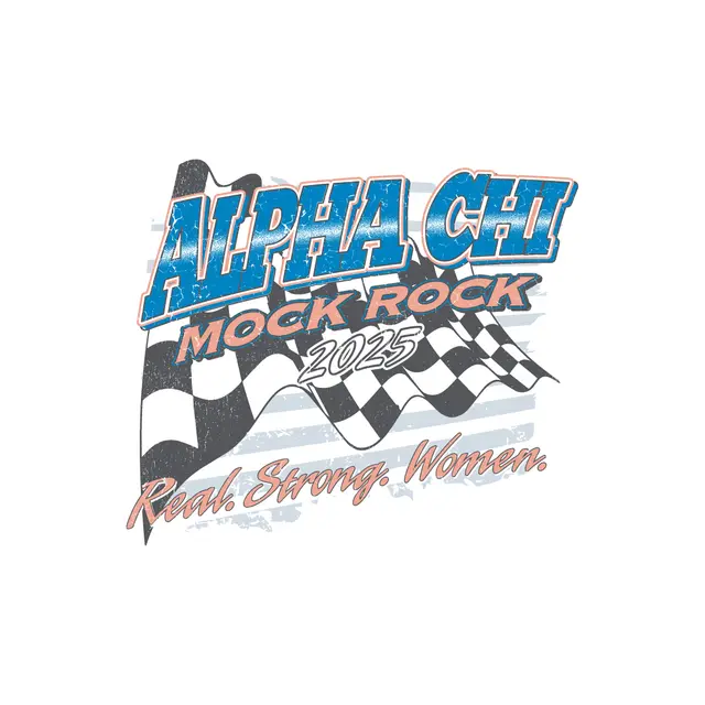 Alpha Chi Omega Checkered Flag Mock Rock Philanthropy Shirt